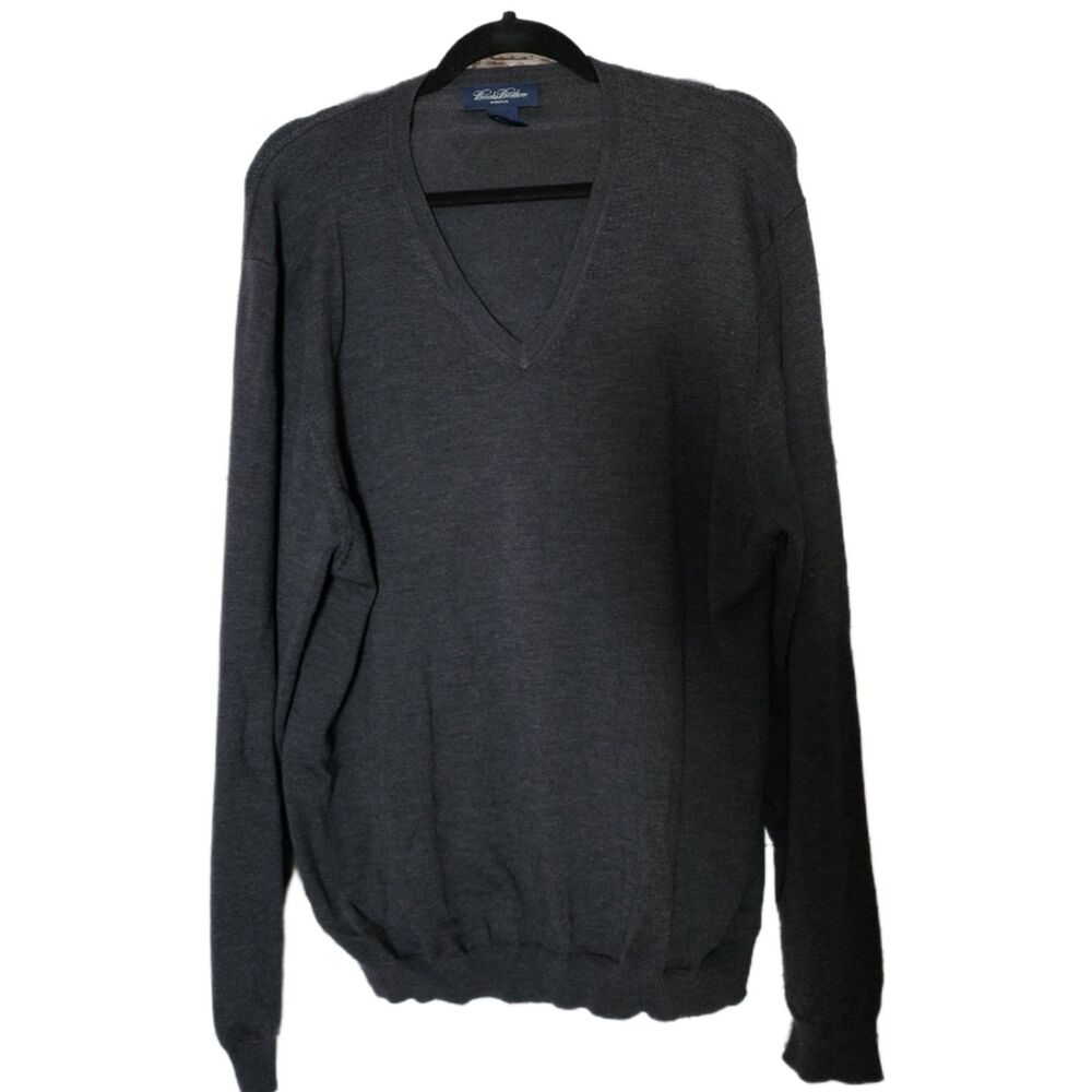 Brooks Brooks Brothers Charcoal Gray Merino Wool Blend V-Neck Sweater Men's - XL